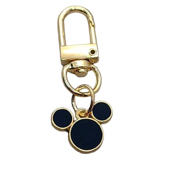Black Mickey Mouse Ears Gold Key Chain Ring Holder Gift Backpack Clip Keychain - Picture 4 of 4